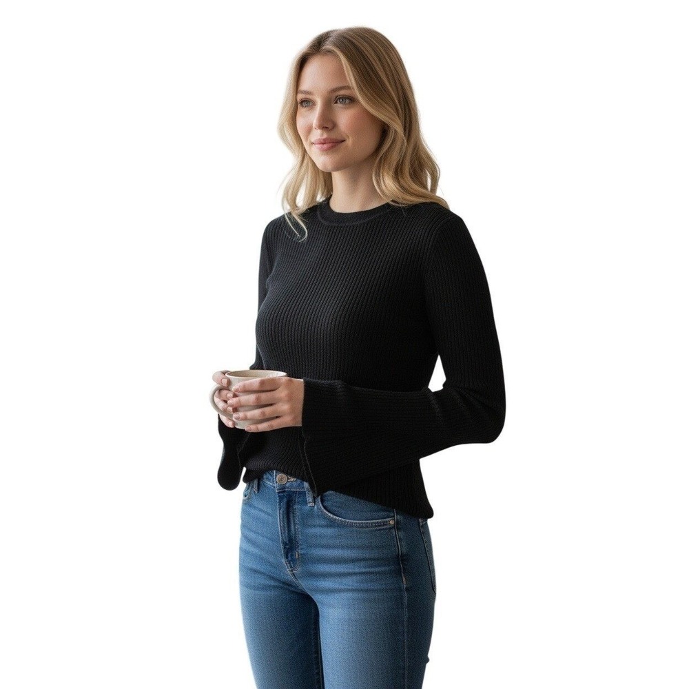 William B Bell Sleeve Knit Sweater Navy Blue‎ Boho Flowy Pullover Womens M